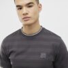 Grå Slim Fit Luminis Badge Stripe T-shirt