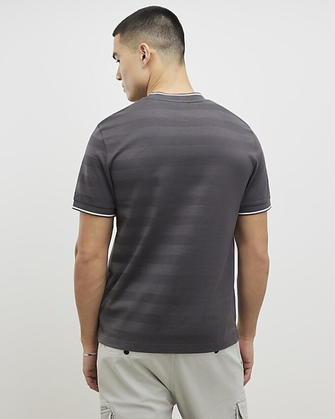 Grå Slim Fit Luminis Badge Stripe T-shirt