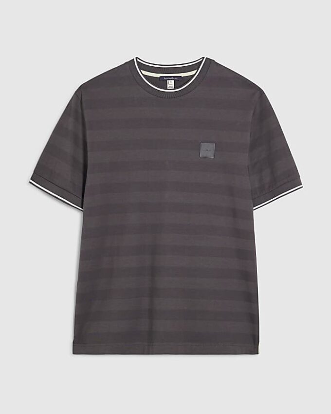 Grå Slim Fit Luminis Badge Stripe T-shirt