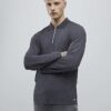 Grå slim fit-polotröja med struktur och kvartlång dragkedja