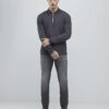 Grå slim fit-polotröja med struktur och kvartlång dragkedja