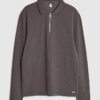 Grå slim fit-polotröja med struktur och kvartlång dragkedja