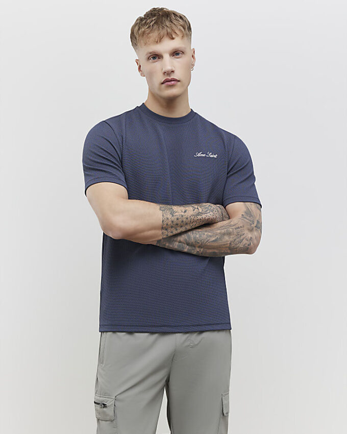 Grå Slim Fit Textured Ame Saint T-shirt