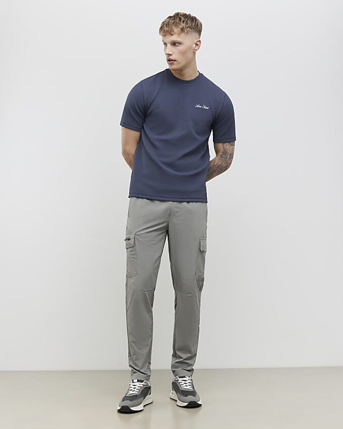 Grå Slim Fit Textured Ame Saint T-shirt