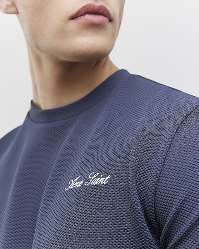 Grå Slim Fit Textured Ame Saint T-shirt