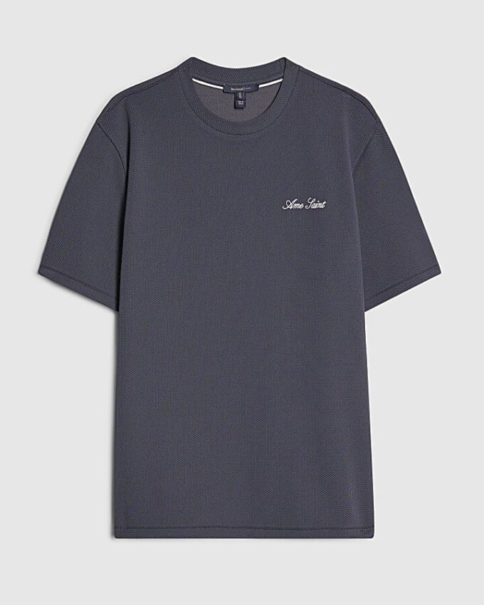 Grå Slim Fit Textured Ame Saint T-shirt