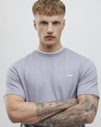 Grå Slim Fit Textured T-shirt