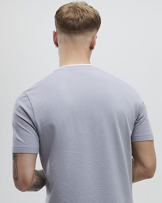 Grå Slim Fit Textured T-shirt