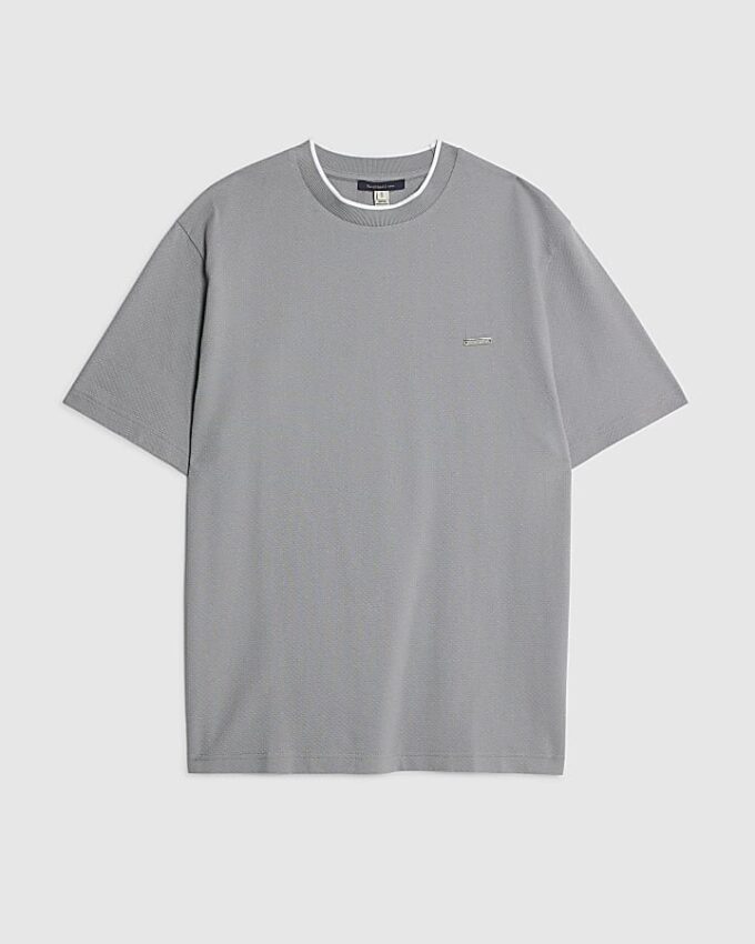 Grå Slim Fit Textured T-shirt