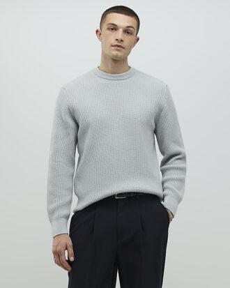Grå slim fit-tröja i våffelstickat
