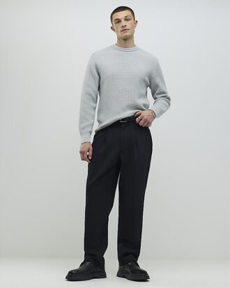 Grå slim fit-tröja i våffelstickat