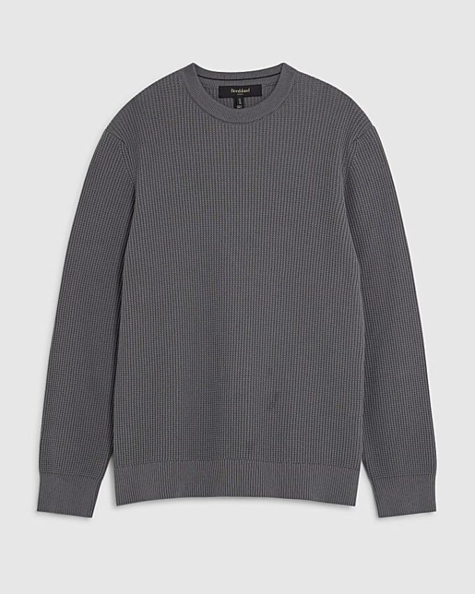 Grå slim fit-tröja i våffelstickat