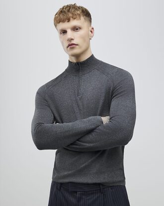 Grå slim fit-tröja med halv dragkedja