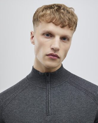 Grå slim fit-tröja med halv dragkedja