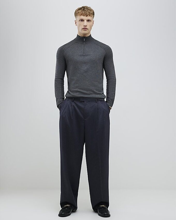 Grå slim fit-tröja med halv dragkedja