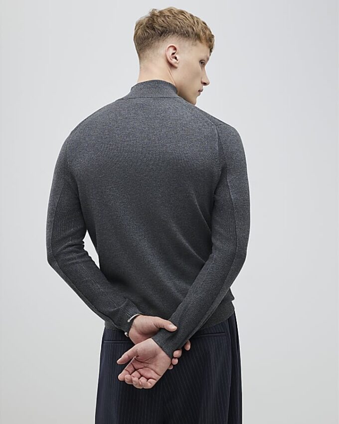 Grå slim fit-tröja med halv dragkedja