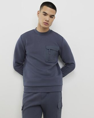 Grå slim fit-tröja med nylonficka