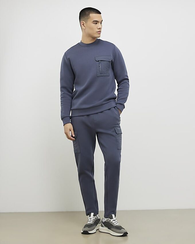 Grå slim fit-tröja med nylonficka