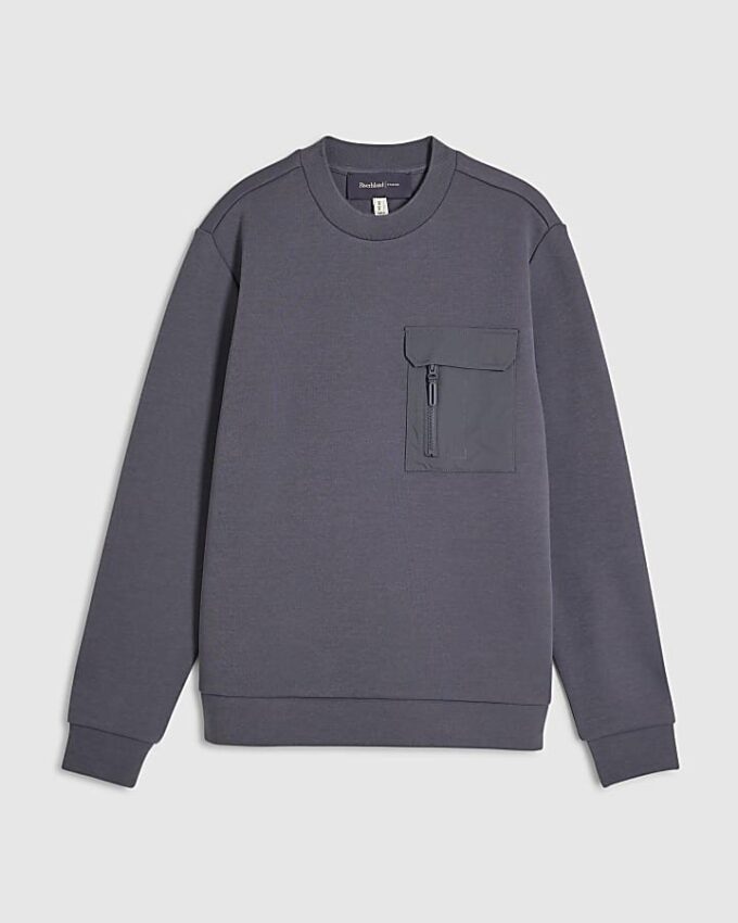 Grå slim fit-tröja med nylonficka