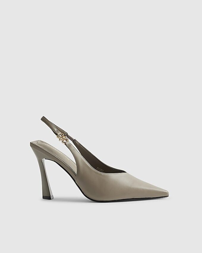 Grå slingback-klackar med logotyp