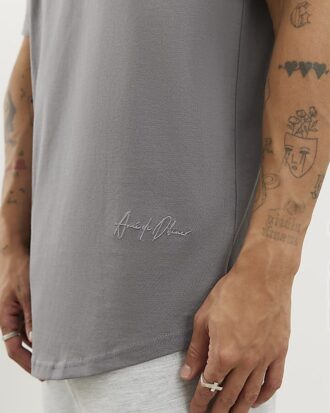 Grå T-shirt med normal passform och rundad fåll