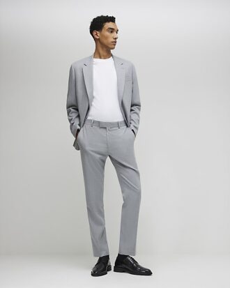Gråa slim fit-kostymbyxor med struktur
