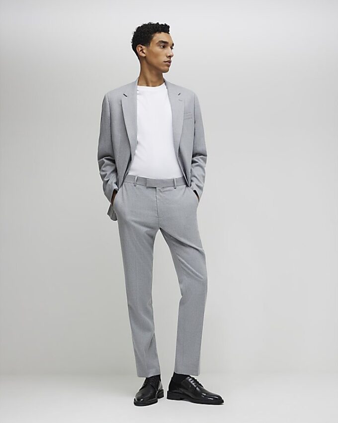 Gråa slim fit-kostymbyxor med struktur