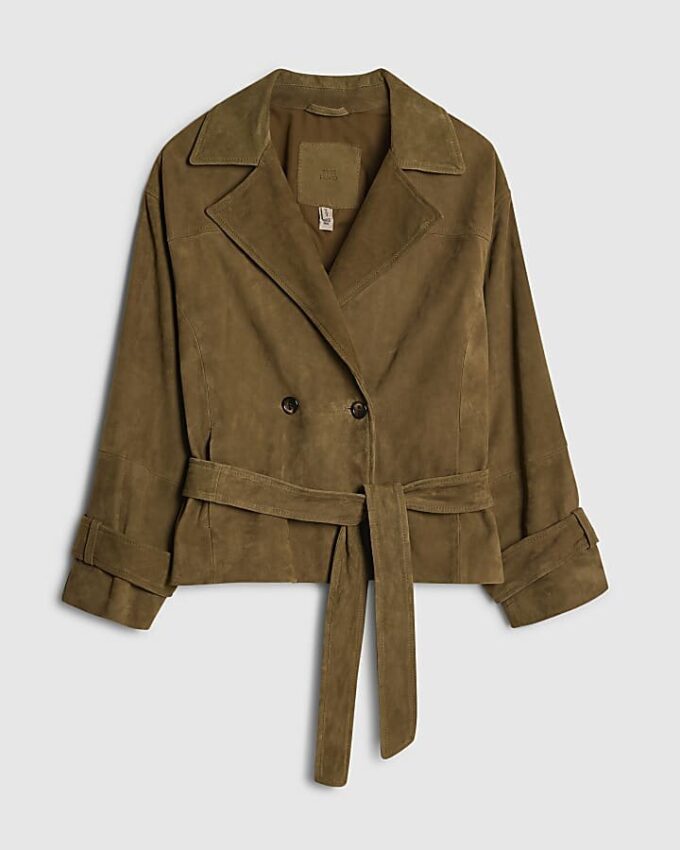 Grön kort trenchcoat i mocka