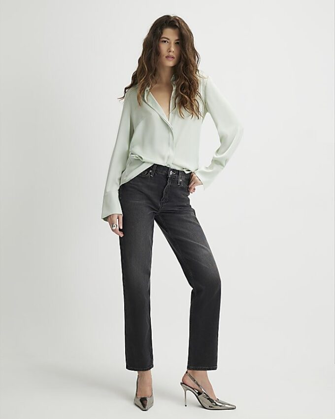 Grön långärmad slim fit-skjorta i satin