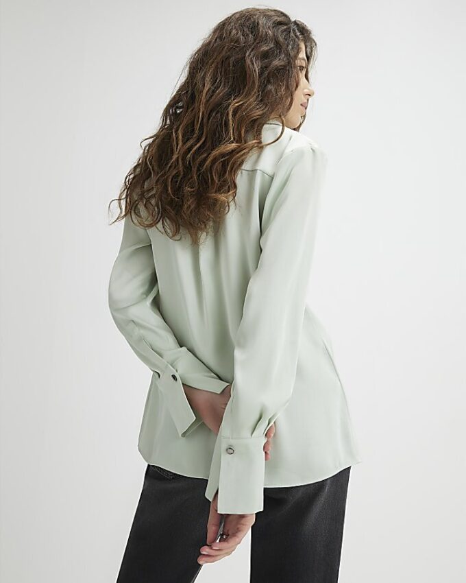 Grön långärmad slim fit-skjorta i satin