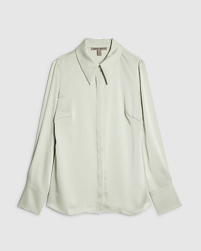 Grön långärmad slim fit-skjorta i satin