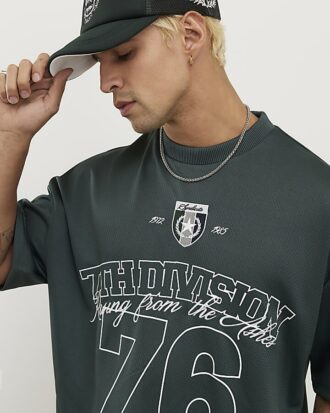 Grön oversized mesh-T-shirt med 7th Division-tryck