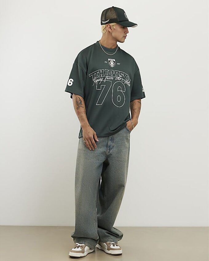 Grön oversized mesh-T-shirt med 7th Division-tryck
