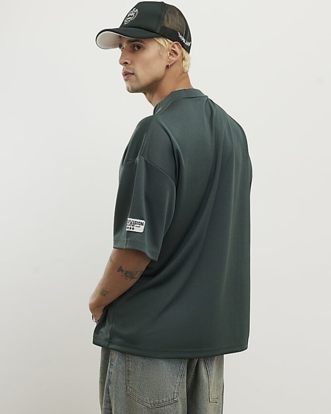 Grön oversized mesh-T-shirt med 7th Division-tryck