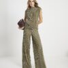 Grön plisserad ärmlös wrap-top