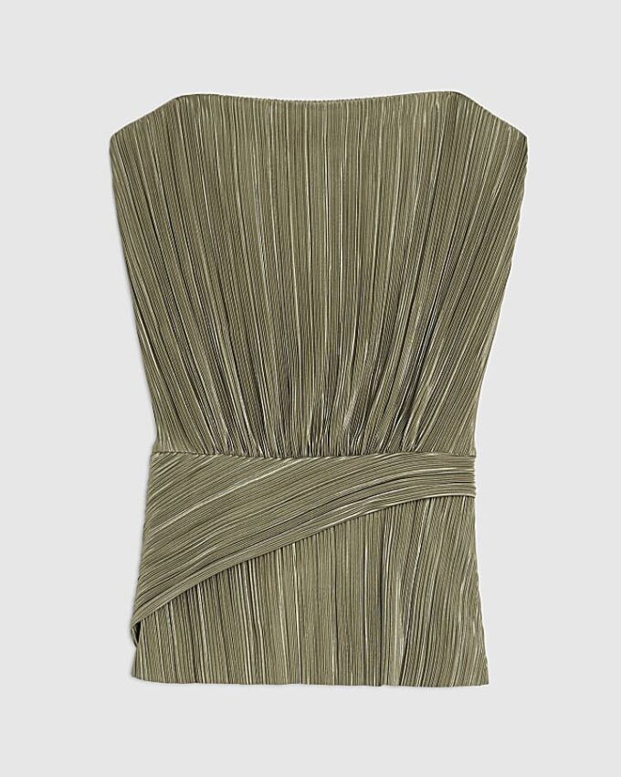 Grön plisserad ärmlös wrap-top