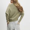 Grön ribbad off-shoulder-tröja