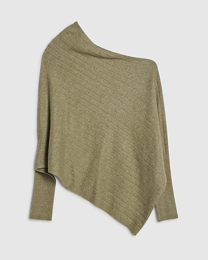 Grön ribbad off-shoulder-tröja
