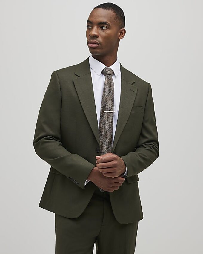 Grön slim fit-kostymjacka med struktur Grön slim fit-kostymjacka med struktur
