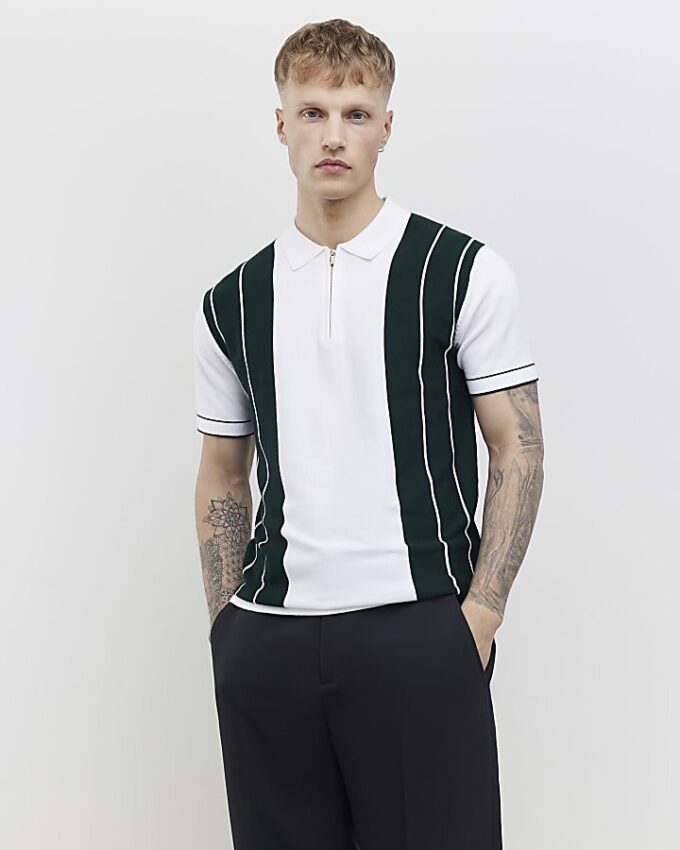 Grön slim fit-polotröja med färgblockerade ränder Grön slim fit-polotröja med färgblockerade ränder