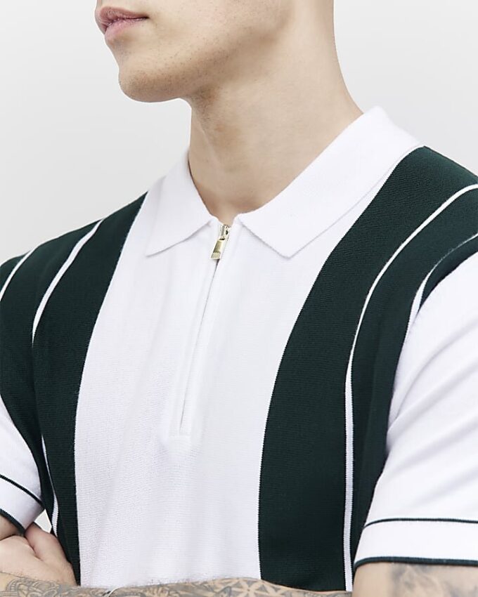 Grön slim fit-polotröja med färgblockerade ränder Grön slim fit-polotröja med färgblockerade ränder