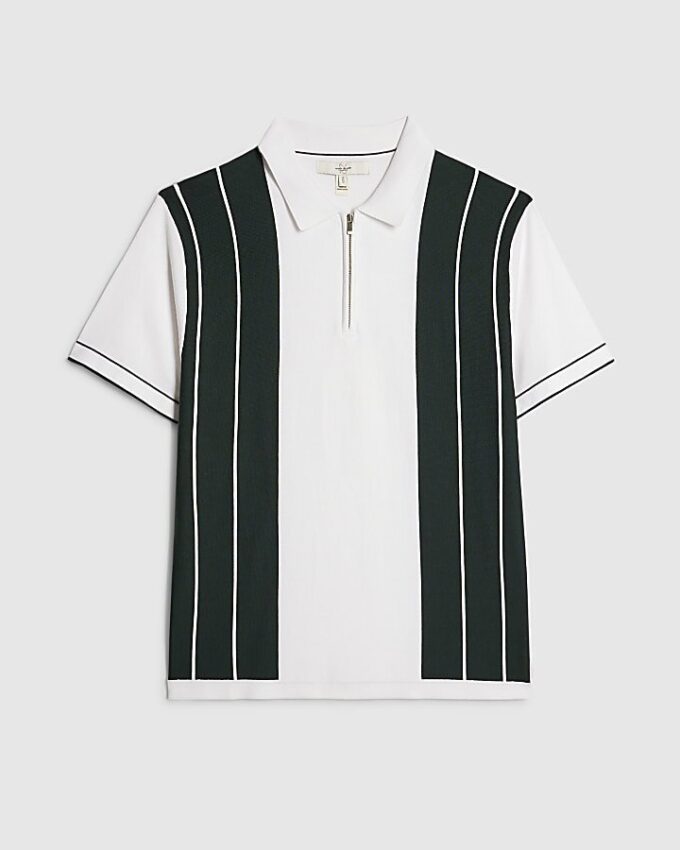 Grön slim fit-polotröja med färgblockerade ränder Grön slim fit-polotröja med färgblockerade ränder