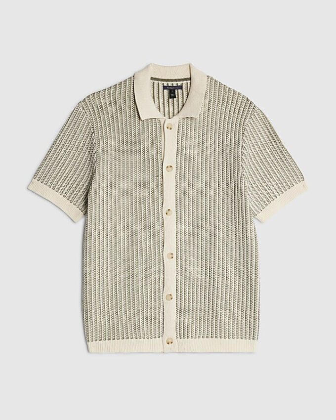 Grön slim fit-skjorta med knappar och ränder