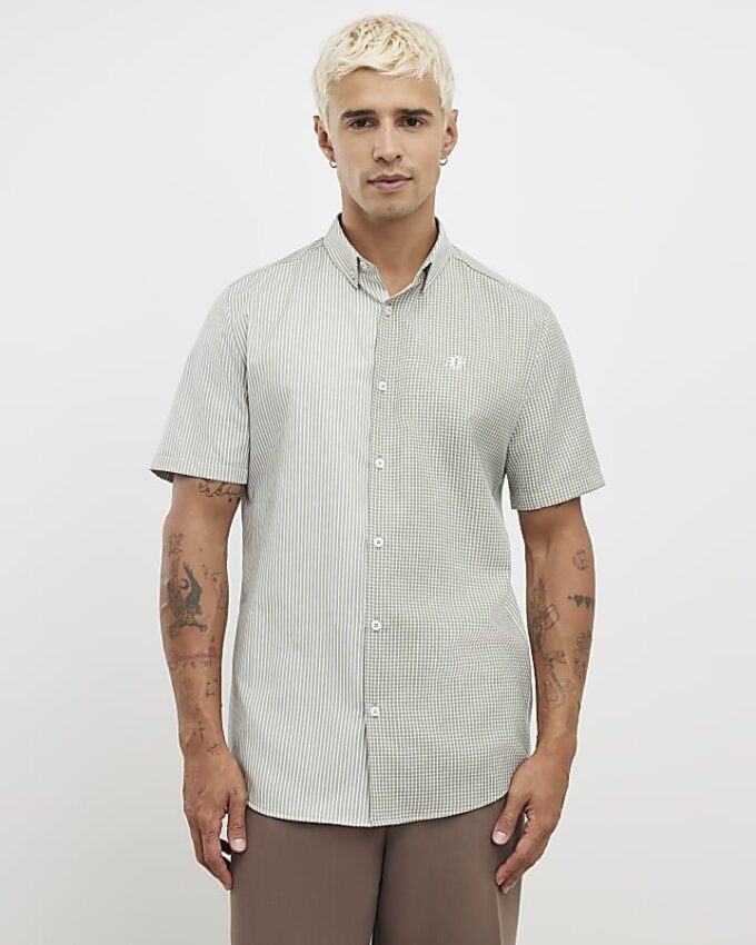 Grön slim fit-skjorta med RR-broderi