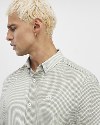 Grön slim fit-skjorta med RR-broderi