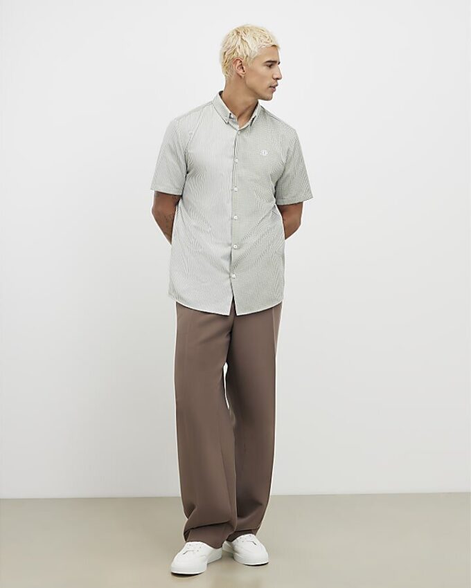 Grön slim fit-skjorta med RR-broderi