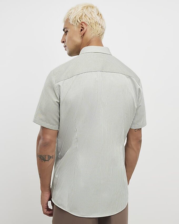 Grön slim fit-skjorta med RR-broderi