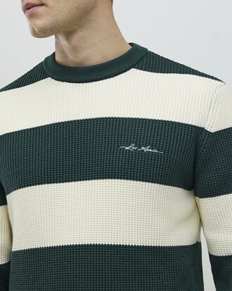 Grön slim fit-tröja i våffelstickad randig trikå