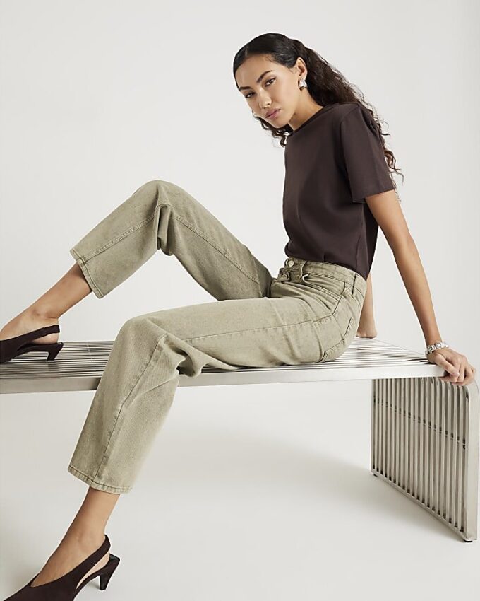 Gröna högmidjade jeans med raka ben