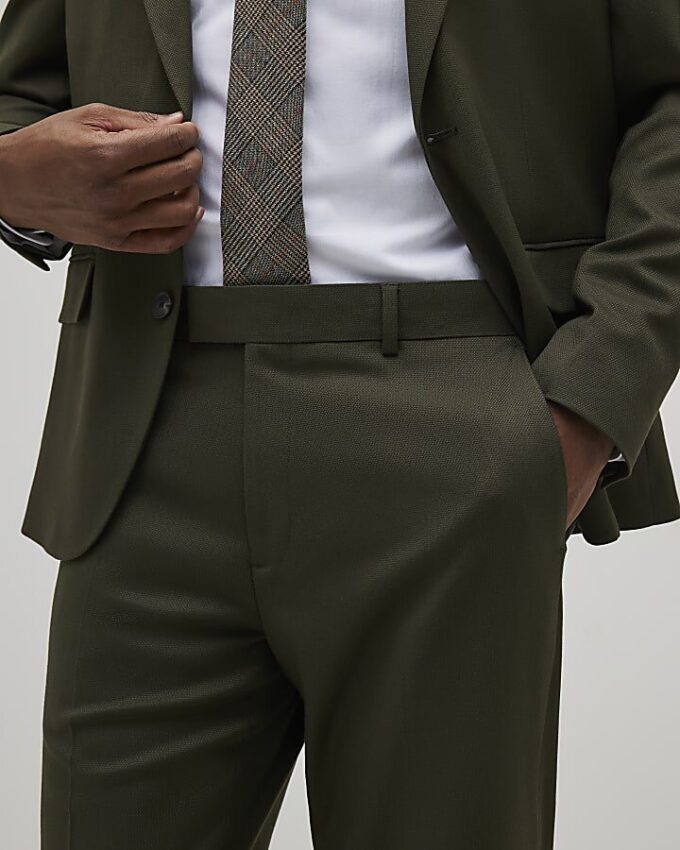 Gröna slim fit-kostymbyxor med struktur